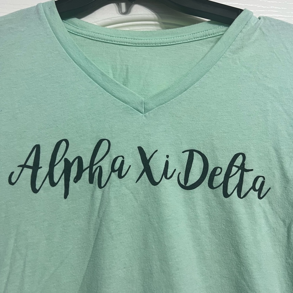 Mint Green Alpha Xi Delta V-Neck T-Shirt
